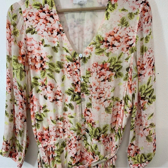 J Jill Midi Dress Small Pink Floral Cottage Core Flowy Boho‎ Coastal Peasant - Picture 2 of 15